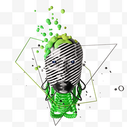 绿色几何科技图片_机器人头3d黑白条纹金属质感
