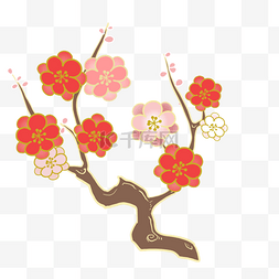 红色盛开的花图片_日本传统剪纸纹样梅花