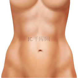 腹肌健身人物图片_具有运动腹肌的逼真女性身体。
