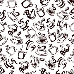 热腾腾的红茶图片_棕色素描无缝咖啡和茶饮料图案，