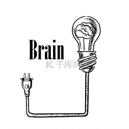 有灵感图片_里面有人脑的灯泡，连接到电源插