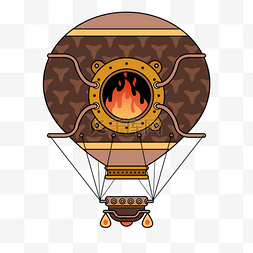 机器卡通图片_热气球蒸汽朋克火焰卡通棕色