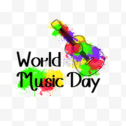 彩色涂鸦音乐符号图片_国际音乐日彩色抽象涂鸦吉他乐器