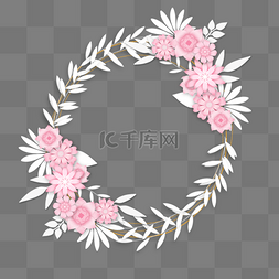 剪纸粉红花卉婚礼边框