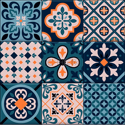 蓝色墙纹理图片_彩色逼真的陶瓷地砖饰品图标集，