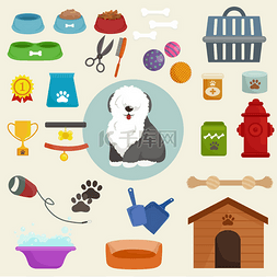 床上用品海报背景图片_宠物店，狗货物和用品，存储产品