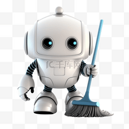 扫地的爷爷图片_工具型机器人可爱卡通3D立体扫地
