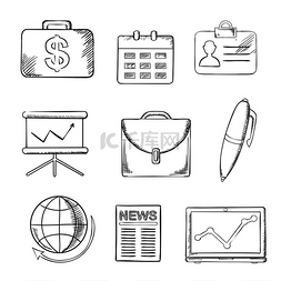 全球业务图片_商业和办公室用金钱、日历、公文