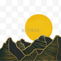 金色日出山脉金黄色太阳图案