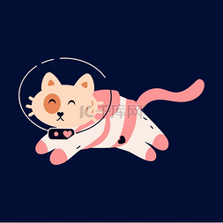 儿童动物背景图片_太空猫可爱有趣的小猫穿着太空服
