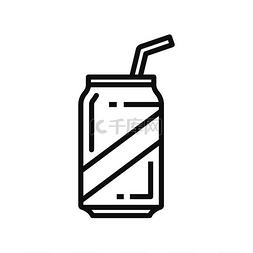 白色手绘涂鸦图片_罐装苏打饮料带有吸管隔离的线性