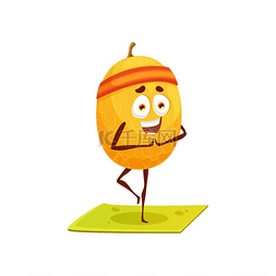 健身食物图片_黄色柑橘柠檬水果卡通人物在运动
