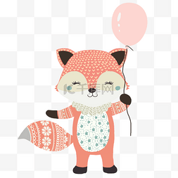 针织涂鸦图片_斯堪的纳维亚风格狐狸玩气球