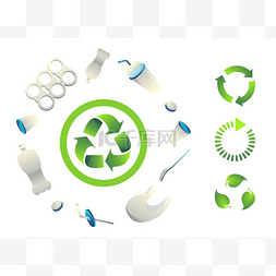 白色生态图片_将塑料废物分开排成一个圆圈. 矢