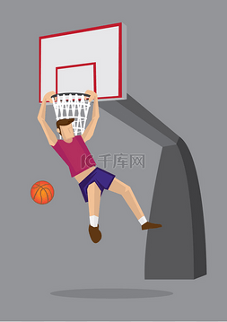 手绘篮球运动员图片_篮球运动员肘关节挂扣篮矢量图