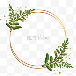 圆形绿色树叶边框图片_金色圆形植物叶子装饰边框