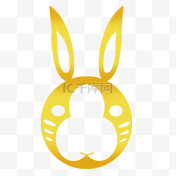 兔头剪纸图片_兔年装饰金色兔头剪纸