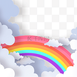 贴纸云朵图片_漂亮彩虹剪纸云朵天空