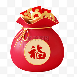 金币红包装饰图片_C4D立体新年春节电商立体福袋