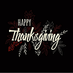 感恩节字体设计图片_带有花卉装饰元素的感恩节快乐卡