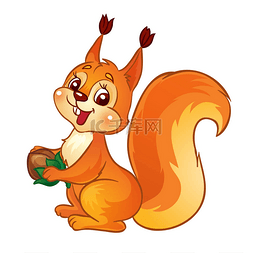 小松鼠吃干果图片_可爱的卡通松鼠与坚果.