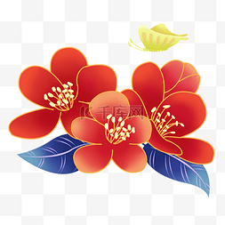 橘红色的蝴蝶图片_国风金边花朵和蝴蝶