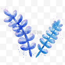 蓝色系复古水彩植物