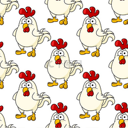 卡通小鸡农场图片_可爱的小胖卡通鸡或公鸡无缝背景