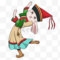 彩色跳舞的少数民族服饰装扮兔子