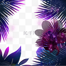 植物叶子芭蕉叶图片_棕榈叶芭蕉叶紫色霓虹边框