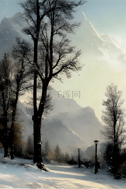 风景冬季图片_雪山下的树木