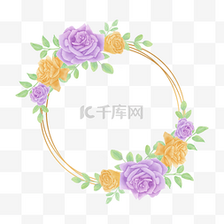 彩色水彩绘制花卉装饰圆形边框