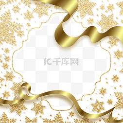 金色雪花背景图片_金色雪花丝带圣诞冬季雪花边框