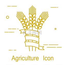 线条小麦图片_黄色小穗是线形农业的象征白色背