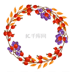 蓝色浆果图片_用浆果和叶子做成框架季节性秋季