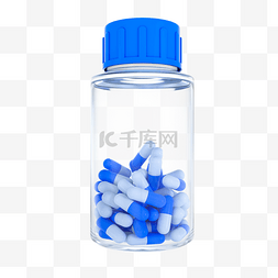 3D立体蓝色玻璃药瓶