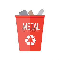 金属垃圾桶图片_带金属的红色回收垃圾桶.. 带金属