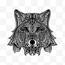 狼头纹身抽象黑白花纹图形