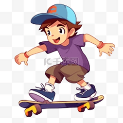 插画滑板图片_运动人物滑滑板的儿童