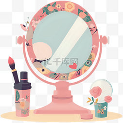女生梳妆镜图片_卡通粉色可爱女生化妆镜
