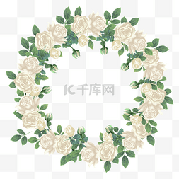 水彩花卉花环图片_白玫瑰水彩婚礼花环边框