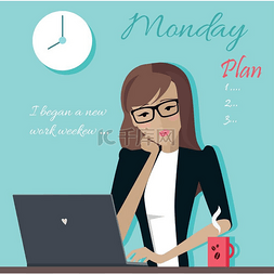 一天的时间图片_星期一女人计划工作一周星期一工