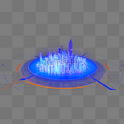蓝色全息图片_c4d科技全息城市