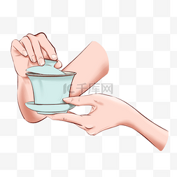 茶道图片图片_手绘人物手拿茶杯泡茶茶道茶艺喝