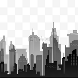 黑白城市剪影图片_渐变黑白灰城市高楼大厦天际线剪