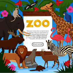 卡通长颈鹿和孩子图片_动物园海报与热带丛林大草原和苔