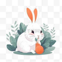 吃胡萝卜图片_扁平卡通插画装饰素材兔子吃胡萝