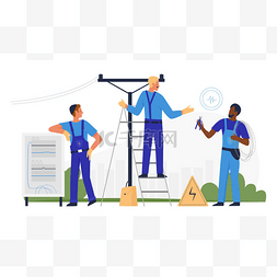 卡通维修工人图片_电工维修电线杆、技术服务、工人