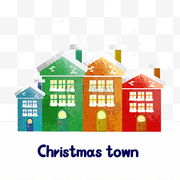 暖冬季图标图片_水彩风格圣诞小镇房屋