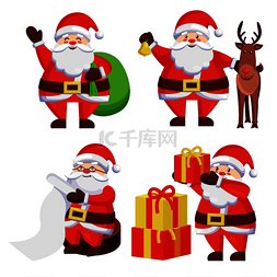 圣诞老人与礼物图片_圣诞老人与礼物图标隔离在白色背